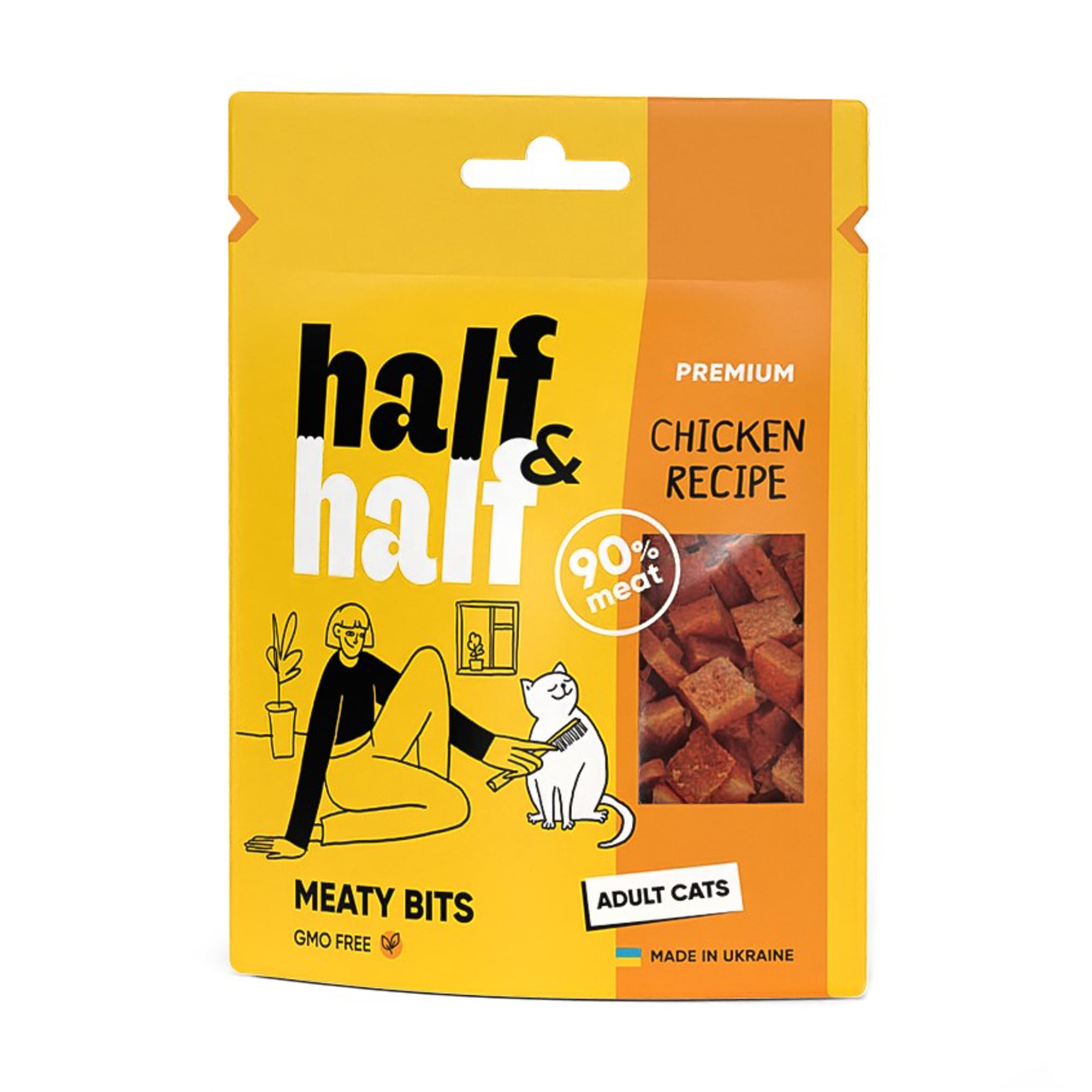 Ласощі для кішок Half&amp;Half у формі м'ясних шматочків, із куркою, 50 г