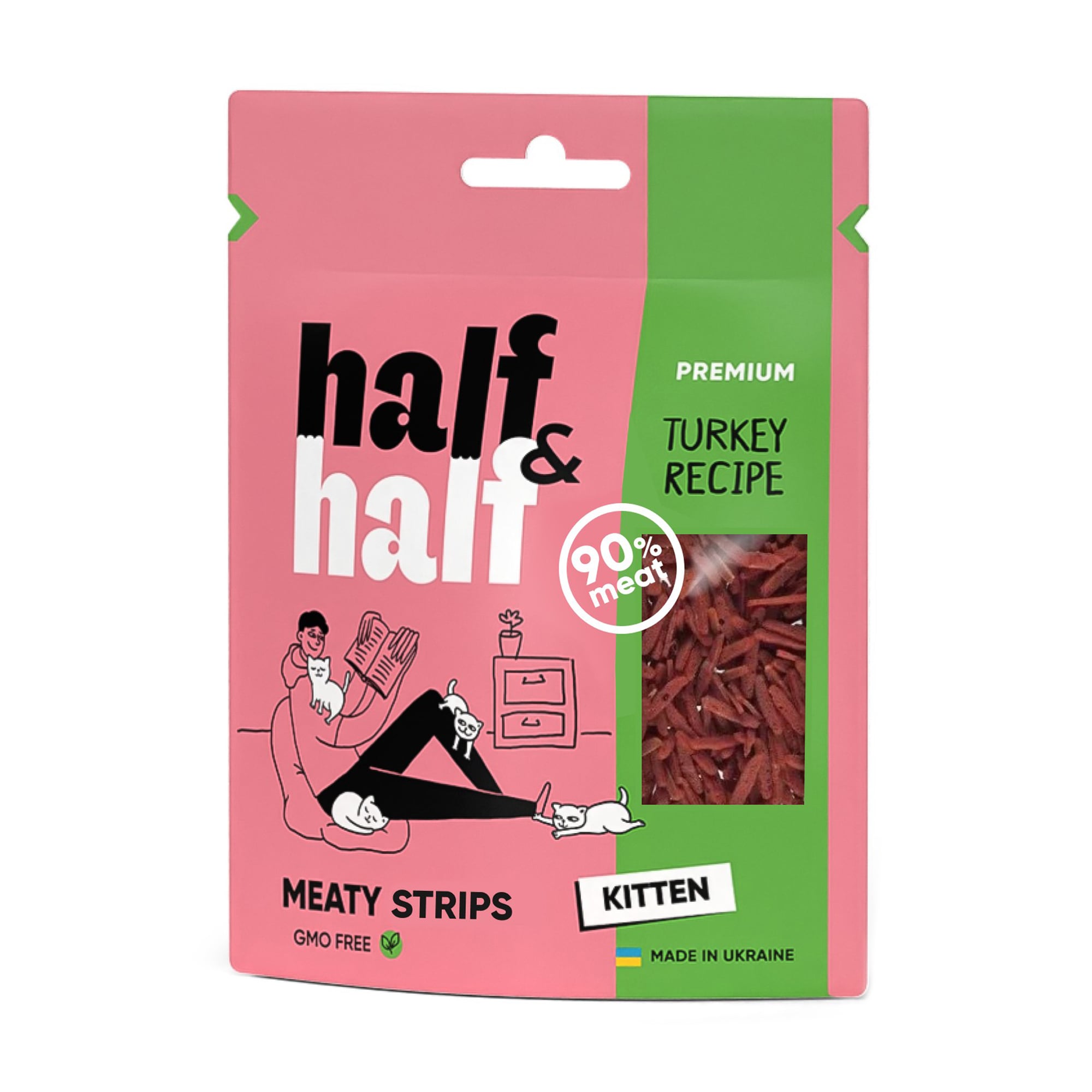 Ласощі для кошенят Half&amp;Half у формі м'ясних шматочків, із індичкою, 50 г