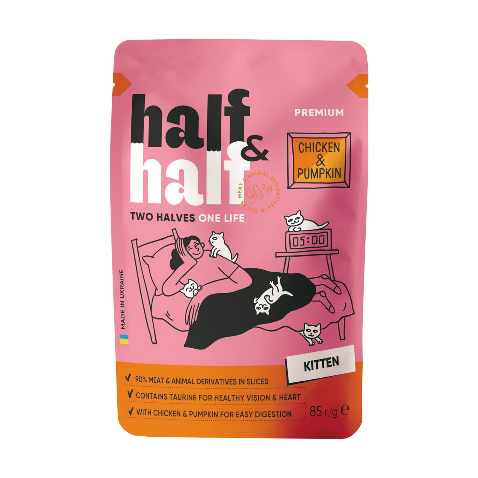 Вологий корм для кошенят Half&amp;Half з куркою та гарбузом в соусі, 85 г